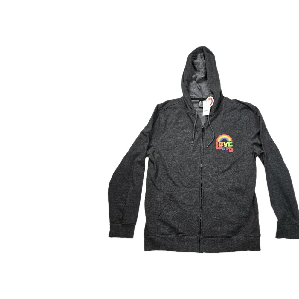 Well Worn Love Wins Hooded sweatshit full zip NWT Unicorn Rainbow  Large L Black